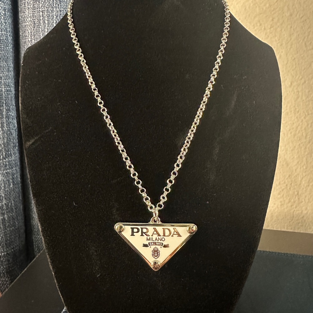 Prada Silver Triangle Pendant Necklace